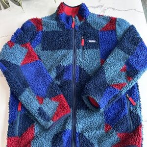 Vintage Patagonia Classic Retro Cardigan. Pile Blue and Red Fleece Jacket
